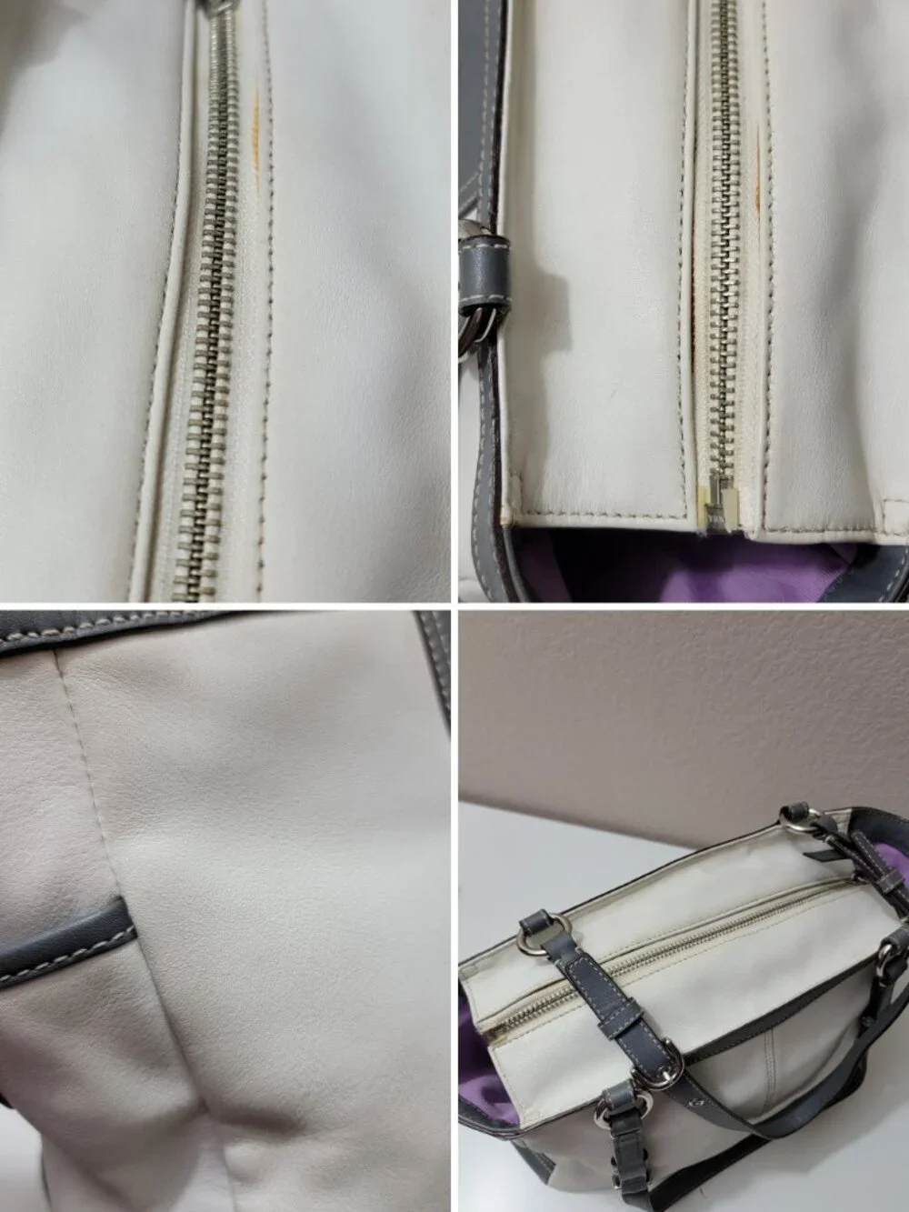 Coach Soho Pleated East West Gallery Tote Ivory Leather Gray Trim F13759 - Picture 9 of 10